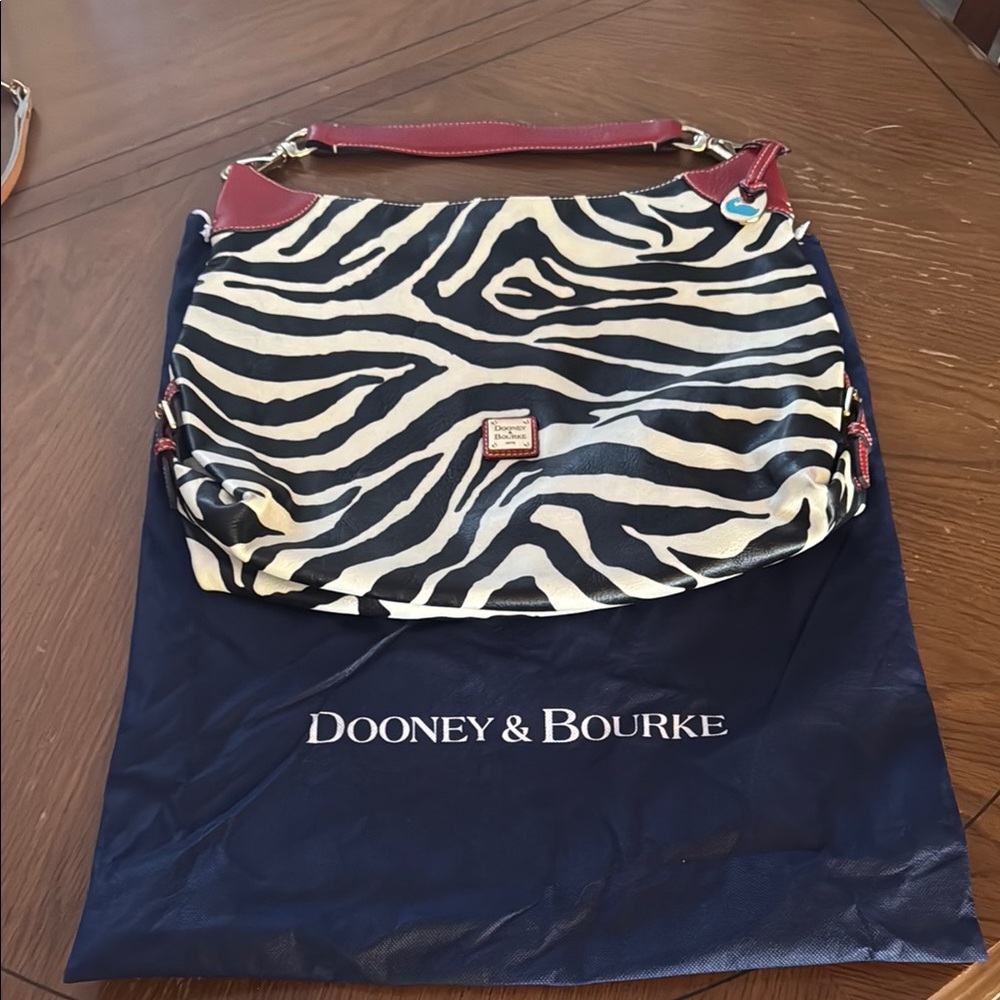 Dooney & Bourke Zebra Shoulder Bag - Black and Cream with Red Accents